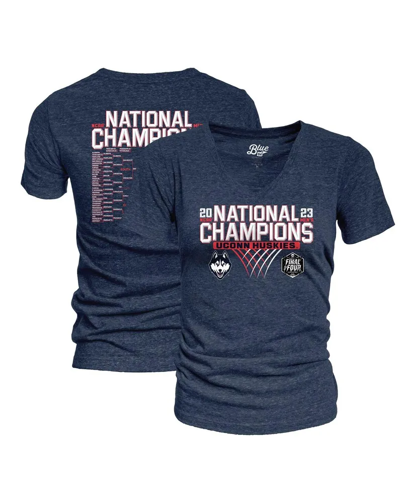 Women's Blue 84 Navy UConn Huskies 2023 Ncaa Men's Basketball National Champions Focus Bracket Tri-Blend V-Neck T-shirt