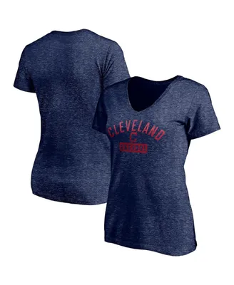 Women's Fanatics Heathered Navy Cleveland Guardians Old Time Favorite V-Neck T-shirt