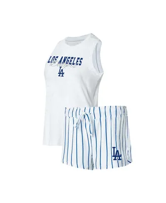 Women's Concepts Sport White Los Angeles Dodgers Reel Pinstripe Tank Top and Shorts Sleep Set