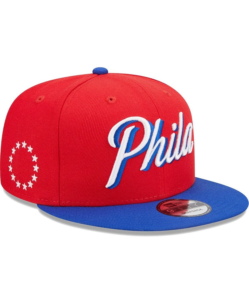 Men's New Era Red, Royal Philadelphia 76ers Jersey Hook Statement Edition 9FIFTY Snapback Hat