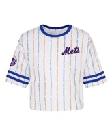 Big Girls White New York Mets Ball Striped T-shirt