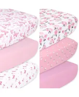 The Peanutshell Pink Butterfly, Rose and Floral Fitted Crib Sheets for Girls, 6-Pack Set, Pink - Assorted Pre