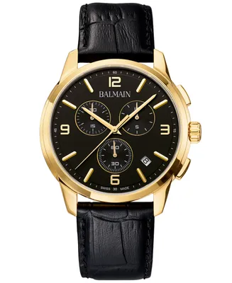 Balmain Men's Swiss Chronograph Madrigal Black Leather Strap Watch 42mm