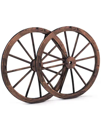 Costway Decorative Vintage Wood Garden Wagon Wheel