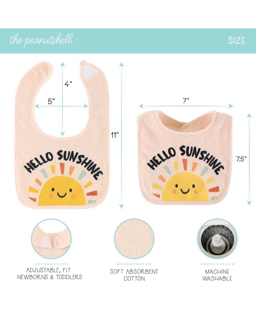 The Peanutshell Baby Boys Terry Bibs for Baby 20 Pack for Feeding, Teething, or Drooling, Hello Sunshine/Dino