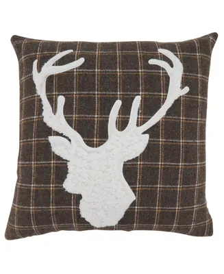 Saro Lifestyle Reindeer Plaid Decorative Pillow, 18" x 18"