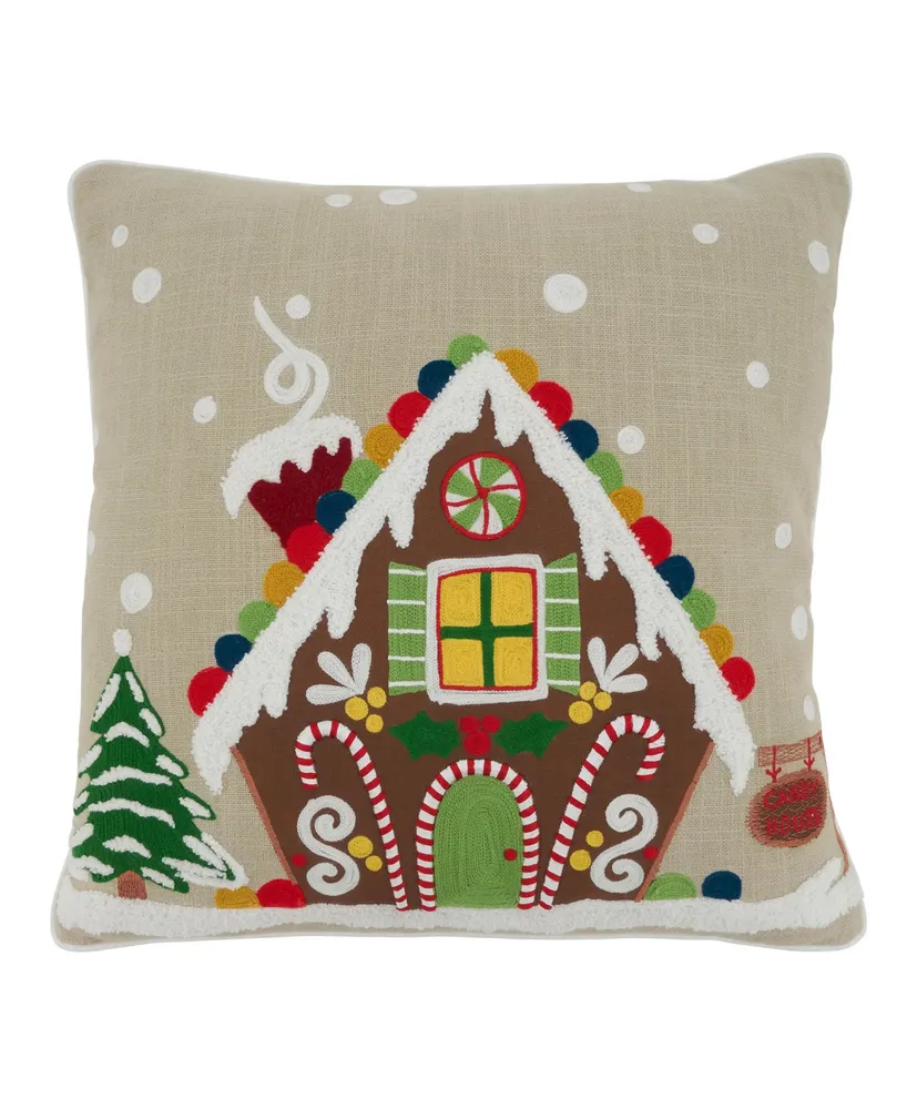 Saro Lifestyle Gingerbread House Decorative Pillow, 18" x 18"