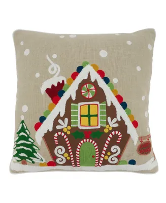 Saro Lifestyle Gingerbread House Decorative Pillow, 18" x 18"