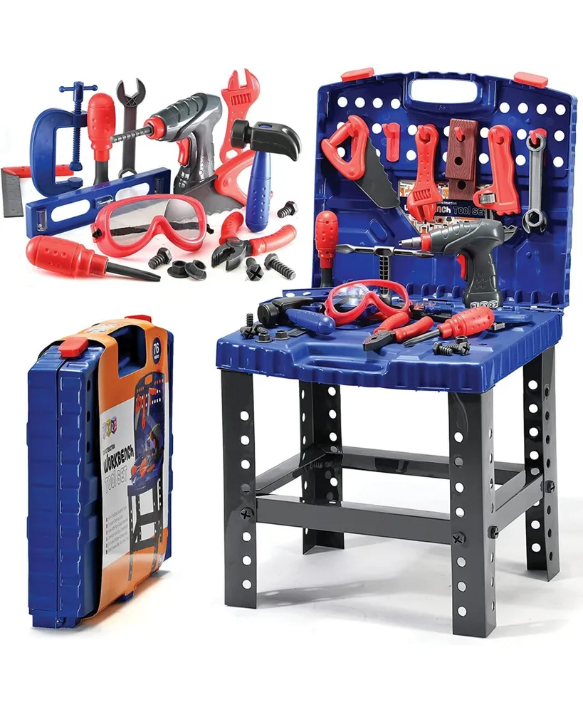 Kids Tool Workbench 76 Piece Set - Kids Tool Set with Electronic Play Drill - Stem Educational Pretend Play Construction Workshop Tool Bench