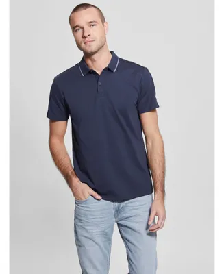 Guess Men's Logo Taped Tipped Collar Polo Shirt