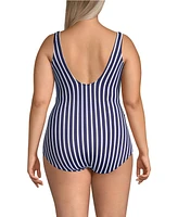 Lands' End Women's Long Chlorine Resistant Soft Cup Tugless Sporty One Piece Swimsuit