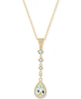 Aquamarine (1 ct. t.w.) & White Topaz (3/8 ct. t.w.) Pear Halo Drop Pendant Necklace in Gold-Plated Sterling Silver, 16" + 2" extender