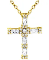 Giani Bernini Cubic Zirconia Baguette & Round Cross Pendant Necklace, 16" + 2" extender, Created for Macy's