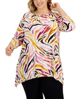 Jm Collection Plus Zarina Printed 3/4-Sleeve Jacquard Top, Created for  Macy's