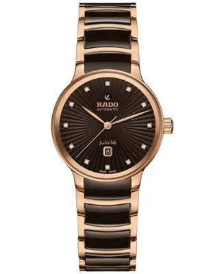 Rado Women's Swiss Automatic Centrix Diamond (1/20 ct. t.w.) High-Tech Ceramic & Rose Gold Pvd Stainless Steel Bracelet Watch 31mm