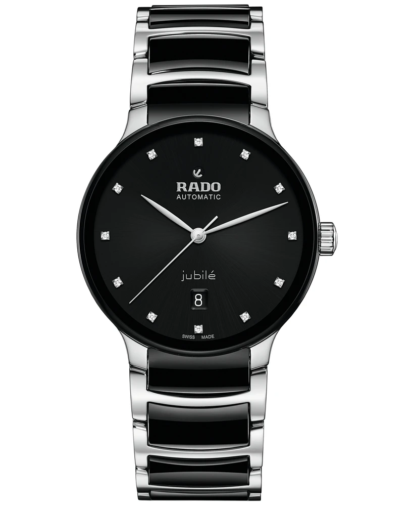 Rado Men's Swiss Automatic Centrix Diamond (1/10 ct. t.w.) Black High-Tech Ceramic & Stainless Steel Bracelet Watch 40mm