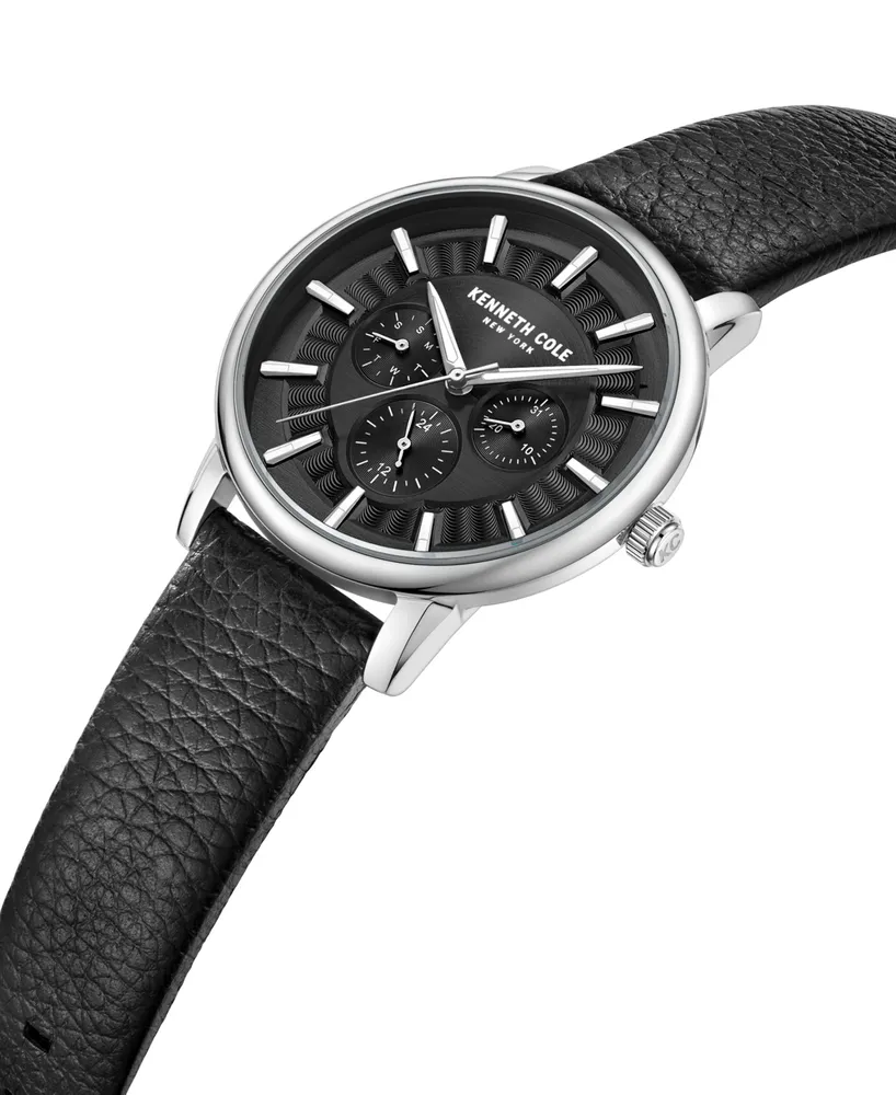 Kenneth Cole New York Men's Multifunction Dress Sport Black Genuine Leather Watch 42mm