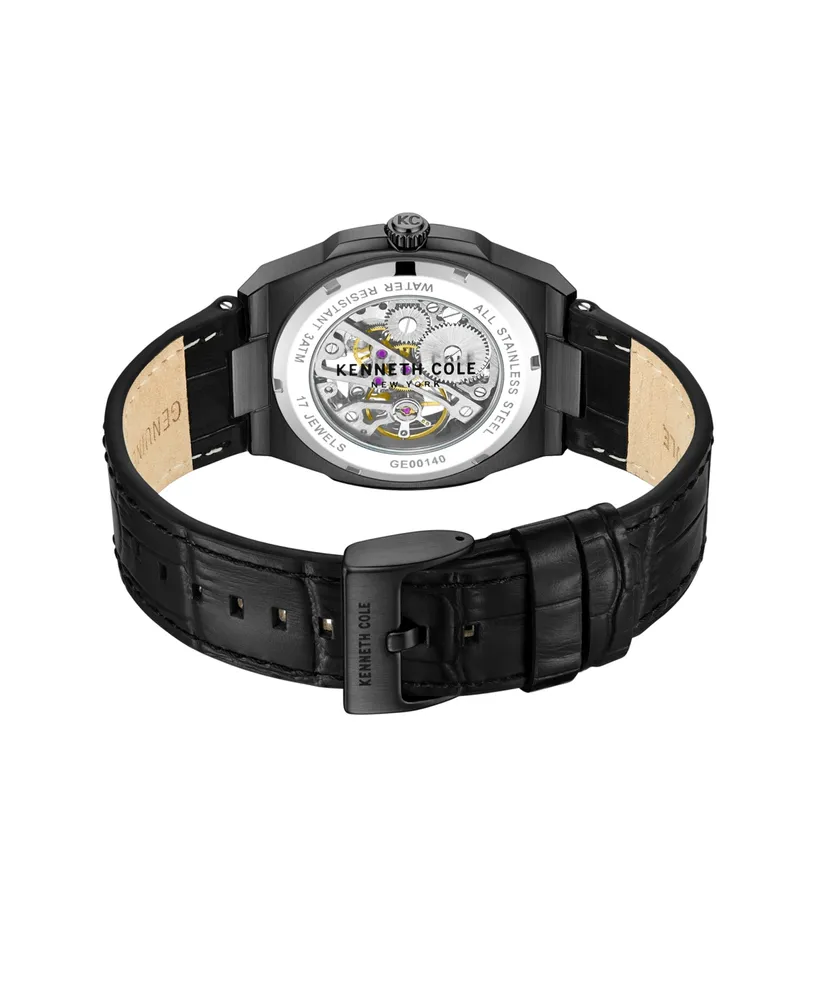 Kenneth Cole New York Men's Mechanical Black Genuine Leather Watch 43mm