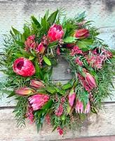 GreenishBlu Fresh Real Bayleaf, Pepperberry and Pink Ice Proteas Spring Wreath