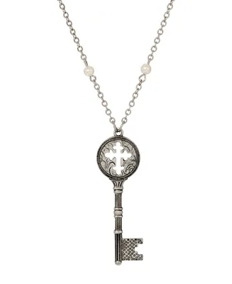 Symbols of Faith Imitation Pearl Key Cross Necklace