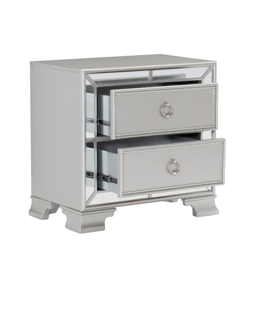 Simplie Fun Modern Traditional Style 1 Piece Nightstand Of 2 Drawers Embossed Textural Fronts Silver Finish