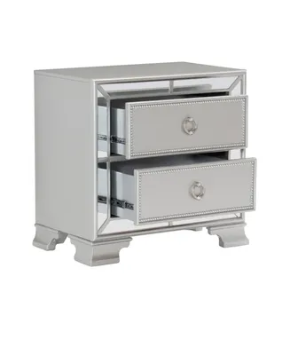 Simplie Fun Modern Traditional Style 1 Piece Nightstand Of 2 Drawers Embossed Textural Fronts Silver Finish