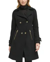Guess Women's Petite Notched-Collar Double-Breasted Cutaway Coat