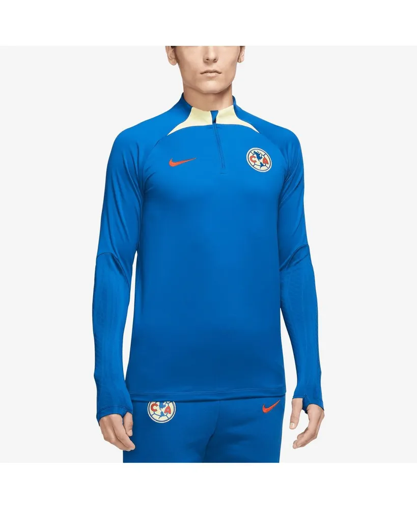 Men's Nike Blue Club America Strike Drill Performance Raglan Quarter-Zip Long Sleeve Top