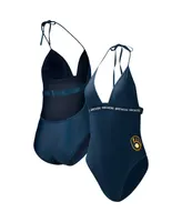 Women's G-iii 4Her by Carl Banks Navy Milwaukee Brewers Full Count One-Piece Swimsuit