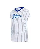 Big Girls New Era White Los Angeles Dodgers Pinstripe V-Neck T-shirt