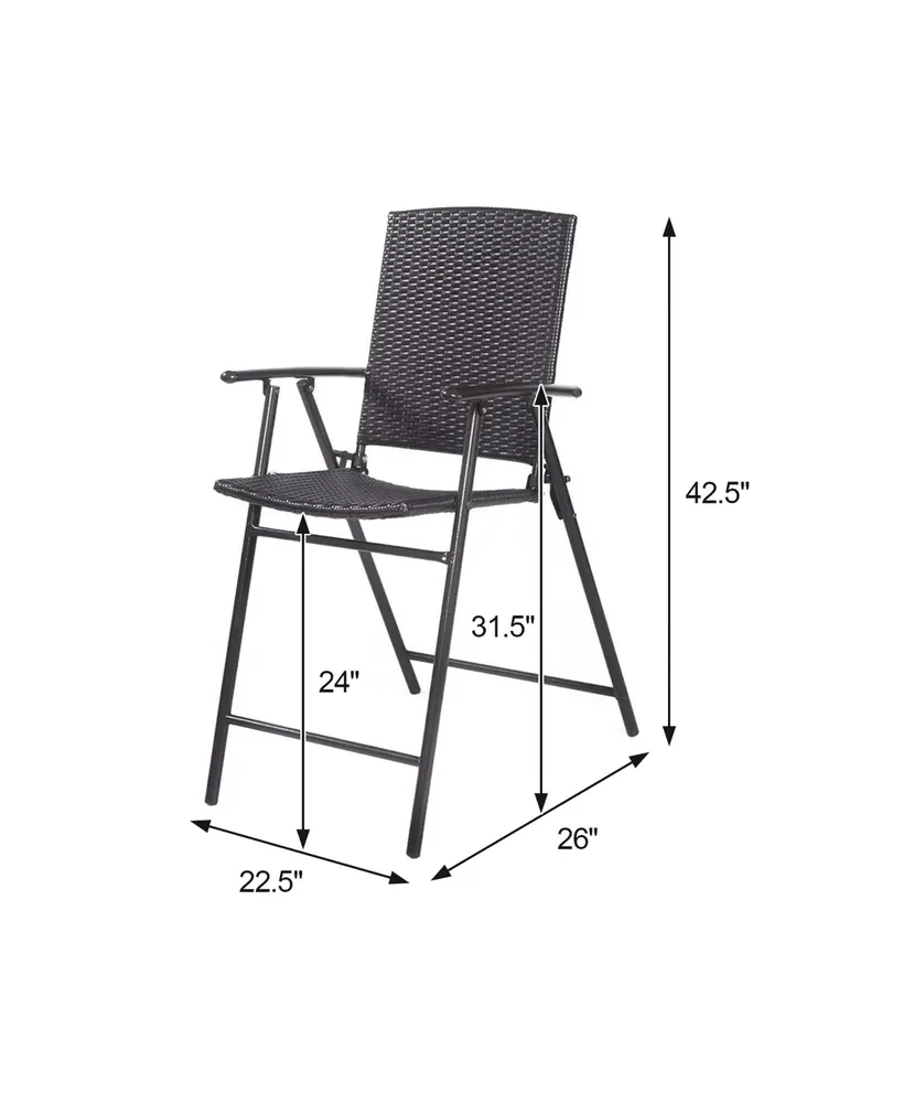 4 Pcs Folding Rattan Wicker Bar Stool Chair Indoor &Outdoor