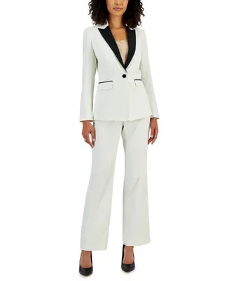 Le Suit Women's Crepe Contrast-Collar Jacket & Kate Straight-Leg Pants