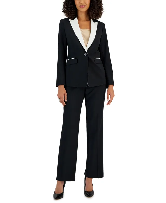 Le Suit Women's Crepe Contrast-Collar Jacket & Kate Straight-Leg