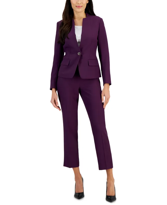 Le Suit Herringbone Single Button Blazer & Straight Leg, Mid-Rise Pantsuit,  Regular and Petite Sizes - Macy's