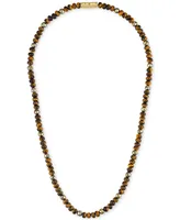 Bulova Men's Marine Star Tiger's Eye Beaded 22" Necklace in 14k Gold-Plated Sterling Silver