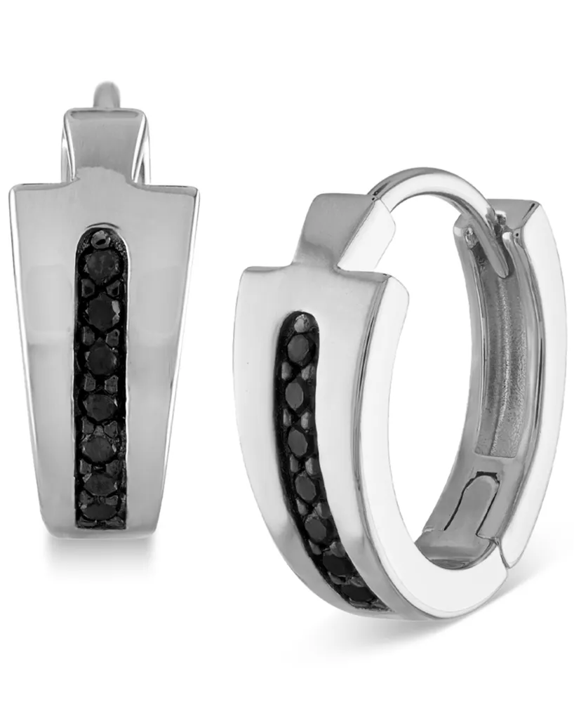 Bulova Men's Icon Black Diamond (1/6 ct. t.w.) Hoop Earrings in Sterling Silver