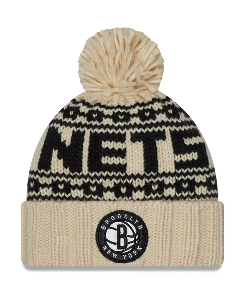 Women's New Era Cream Brooklyn Nets Sport Cuffed Knit Hat with Pom