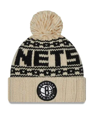 Women's New Era Cream Brooklyn Nets Sport Cuffed Knit Hat with Pom