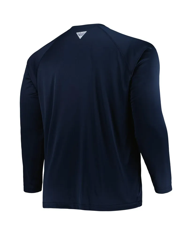 Men's Columbia Navy Dallas Cowboys Big and Tall Pfg Terminal Tackle Logo Raglan Omni-Wick Long Sleeve T-shirt