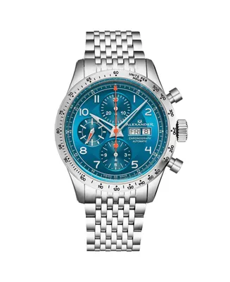 Alexander Men's Megalos Silver-tone Stainless Steel, Blue Dial, 51mm Round Watch - Silver