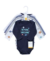 Hudson Baby Boys Cotton Long-Sleeve Bodysuits, Space 5-Pack, 9-12 Months