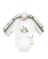 Hudson Baby Boys Cotton Long-Sleeve Bodysuits, Forest Animals 5-Pack, 0-3 Months