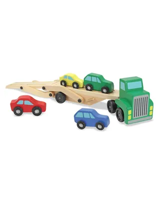 Melissa & Doug Car Carrier Truck and Cars Wooden Toy Set With 1 Truck and 4 Cars