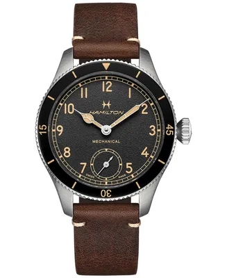Hamilton Men's Khaki Aviation Pioneer Brown Leather Strap Watch 43mm