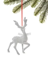 Holiday Lane Jeweled Elegance Sliver Glitter Deer with Bow Ornament, Exclusively at Macy's