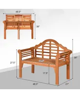 49'' Outdoor Folding Bench Eucalyptus Wood Backrest Armrest