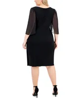 Connected Plus Sheer-Sleeve Chain-Detail Sheath Dress