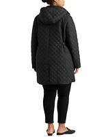 Lauren Ralph Plus Hooded Quilted Faux-Suede-Trim Coat