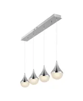 Elena Teardrop 47" 4-Light Modern Mid-Century Iron, Acrylic Integrated Linear Led Pendant