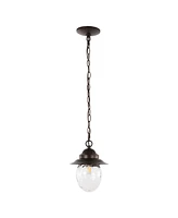 Manteo 8.25" 1-Light Farmhouse Industrial Iron, Glass Outdoor Led Pendant